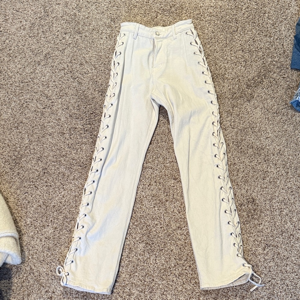 H&M Cream Lace-Up Side Detail Pants